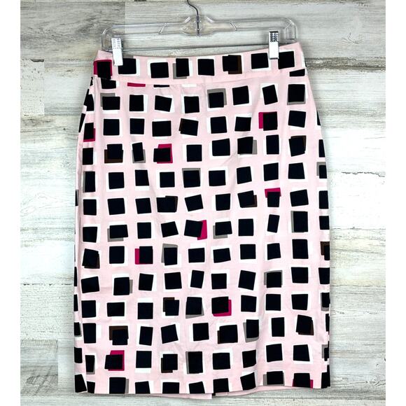 Kate Spade Womens 8 Pink Black Abstract Pencil Midi Business Work Skirt - Picture 2 of 7